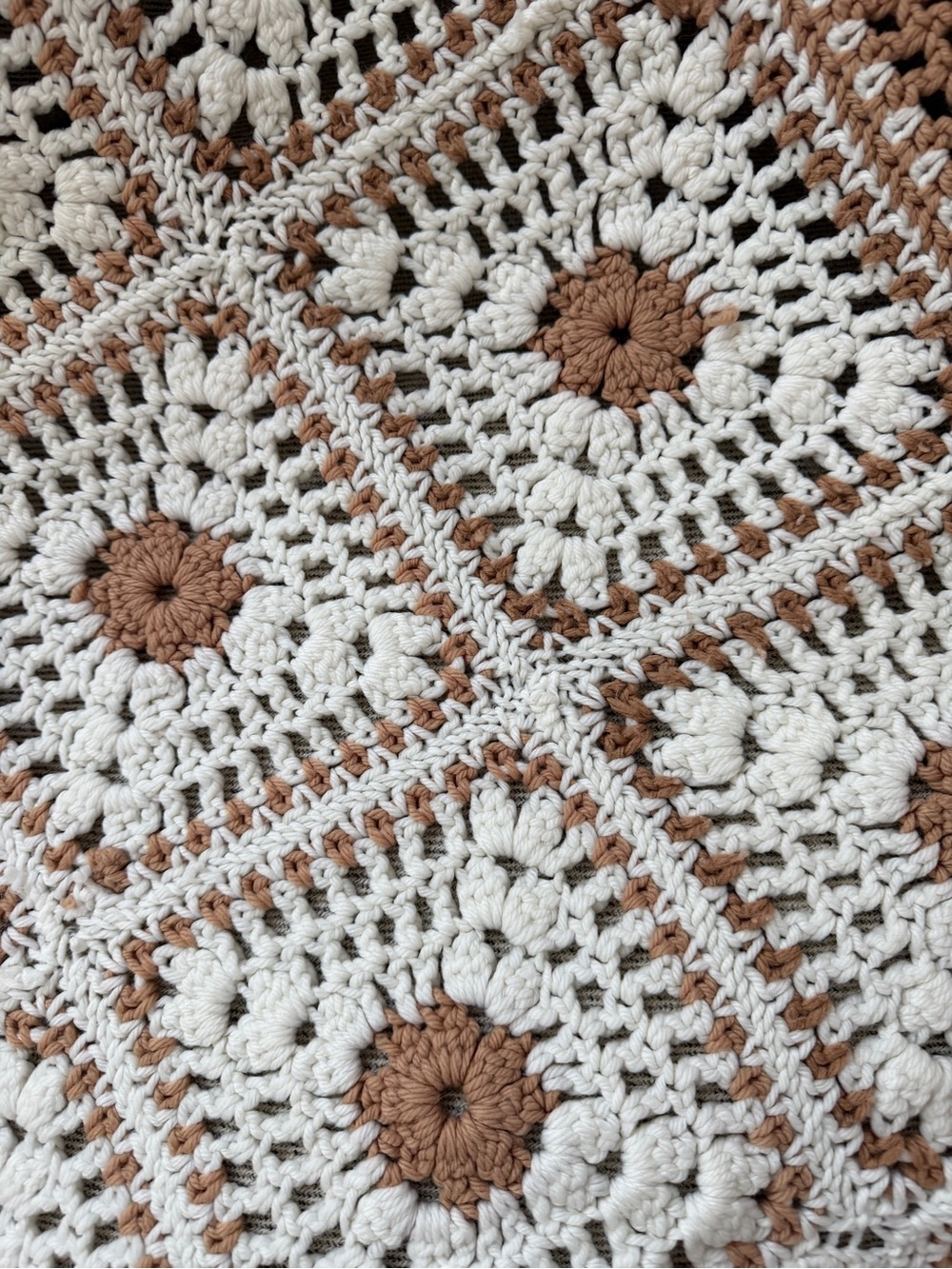Handmade Crochet Granny Square Throw - Cream & Brown - Picture 3 of 4